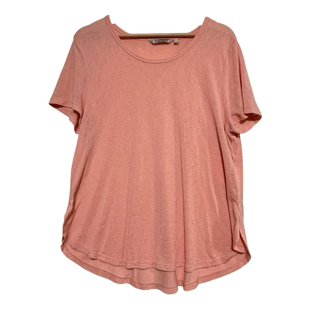 Athleta SIZE XL Breezy Crew Neck Top Breathable Jersey Tee Shirt Peachy Pink